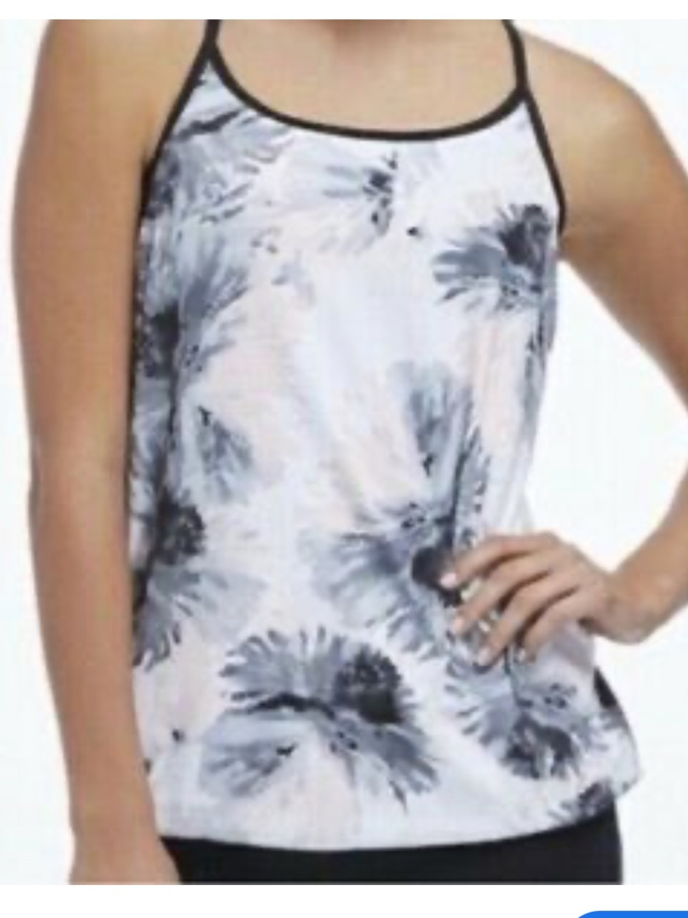 Fabletics Xxl Norwalk Tank Bra Black Pink floral  splat sleeveless $60 tags B4